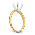 14k Two-Tone 5mm Medium-Weight Half-Round 4-Prong Princess Solitaire Ring Mounting (No Stone Included)