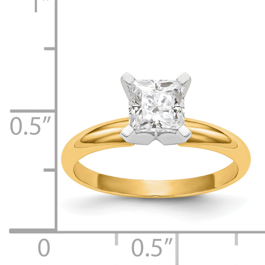 14k Two-Tone 6mm Medium-Weight Half-Round 4-Prong Princess Solitaire Ring Mounting (No Stone Included)