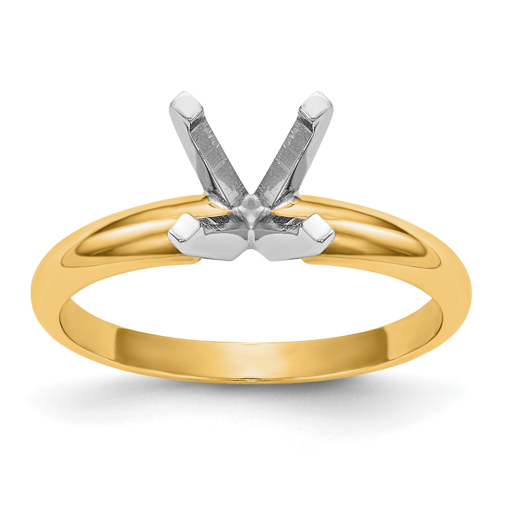 14k Two-Tone 3.5mm Medium-Weight Half-Round 4-Prong Princess Solitaire Ring Mounting (No Stone Included)