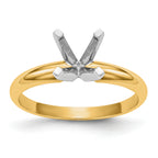 14k Two-Tone 4.1mm Medium-Weight Half-Round 4-Prong Princess Solitaire Ring Mounting (No Stone Included)