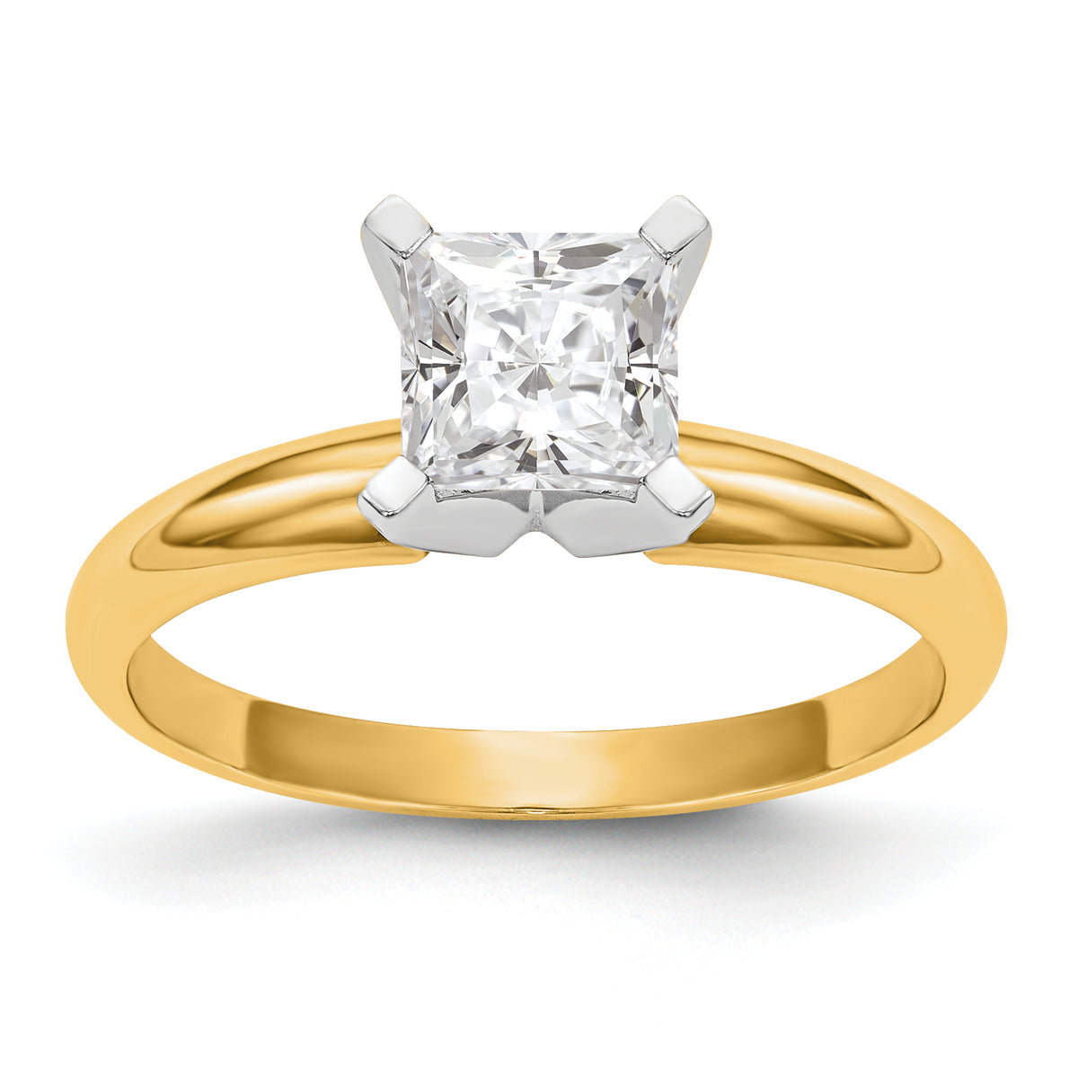 14k Two-Tone 3.7mm Medium-Weight Half-Round 4-Prong Princess Solitaire Ring Mounting (No Stone Included)