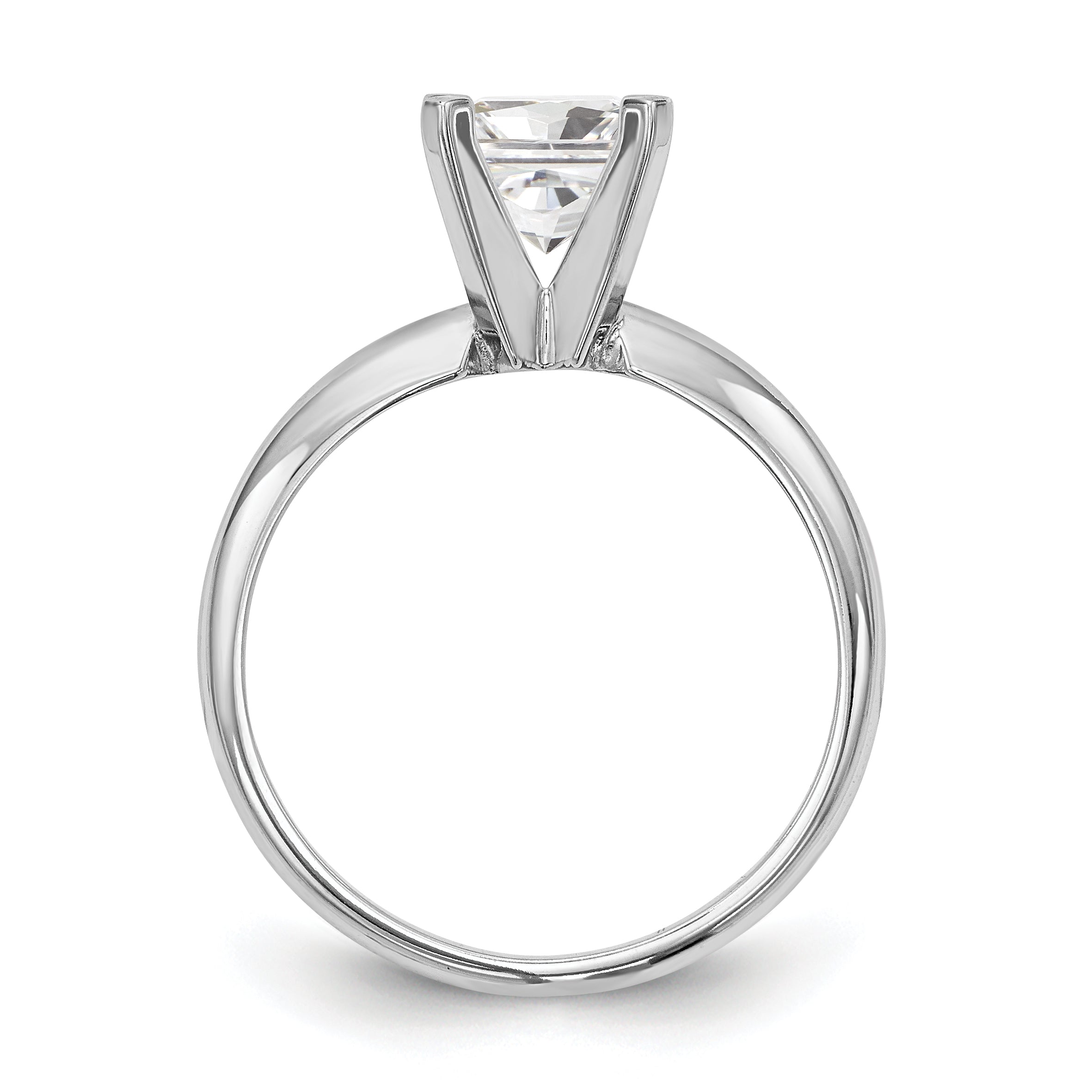 14k White Gold 5.5mm Medium-Weight Half-Round 4-Prong Princess Solitaire Ring Mounting (No Stone Included)