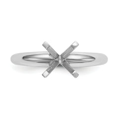 14k White Gold 4.5mm Medium-Weight Half-Round 4-Prong Princess Solitaire Ring Mounting (No Stone Included)