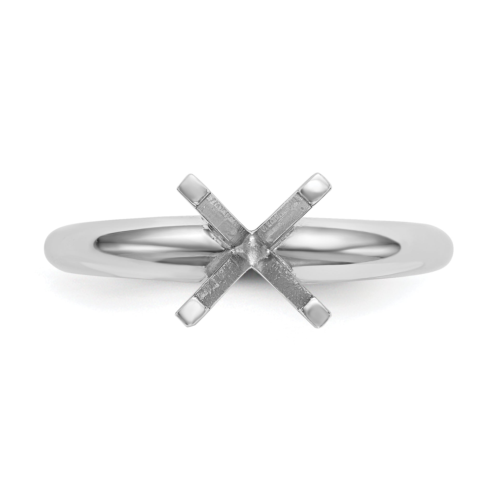 14k White Gold 3.7mm Medium-Weight Half-Round 4-Prong Princess Solitaire Ring Mounting (No Stone Included)