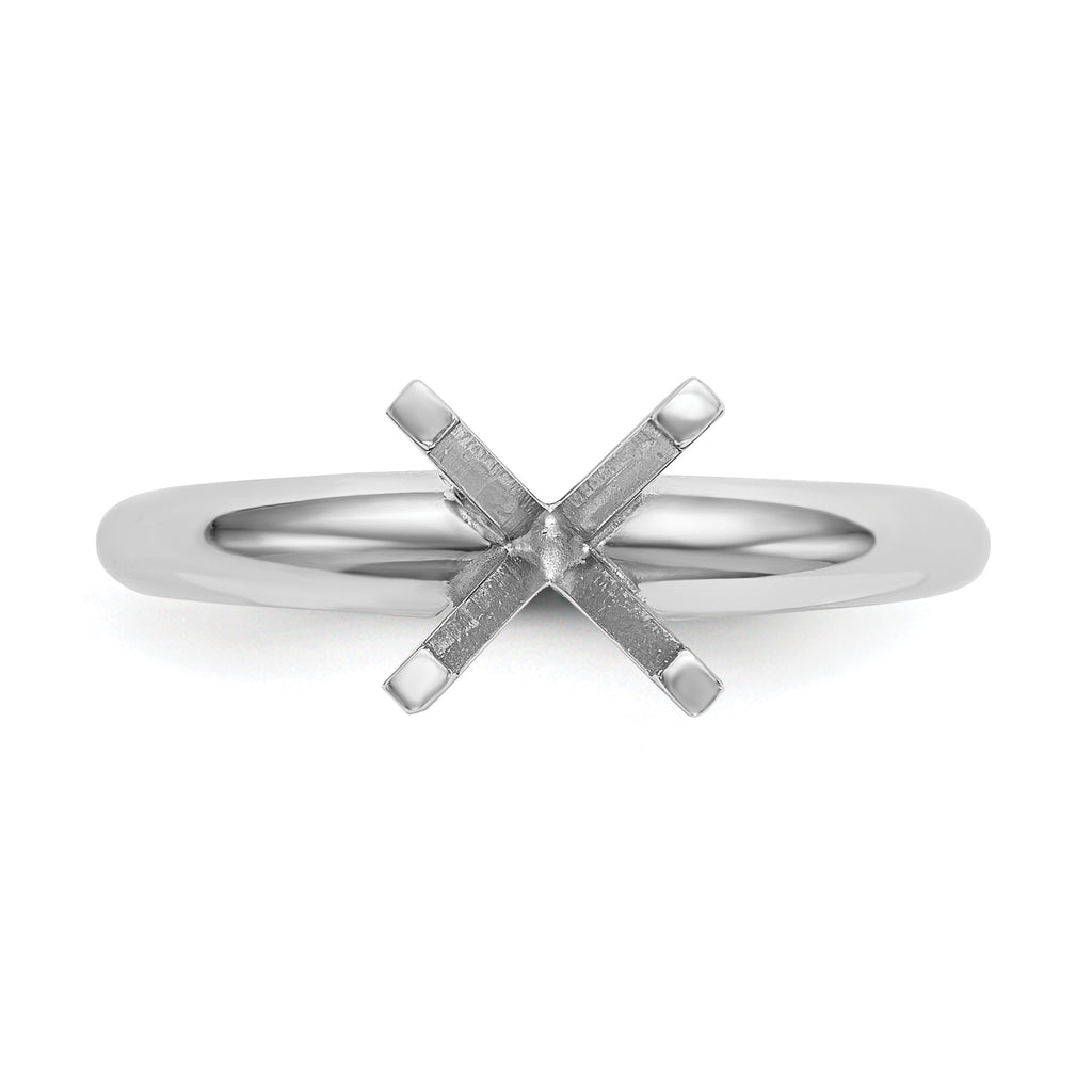 14k White Gold 3.7mm Medium-Weight Half-Round 4-Prong Princess Solitaire Ring Mounting (No Stone Included)
