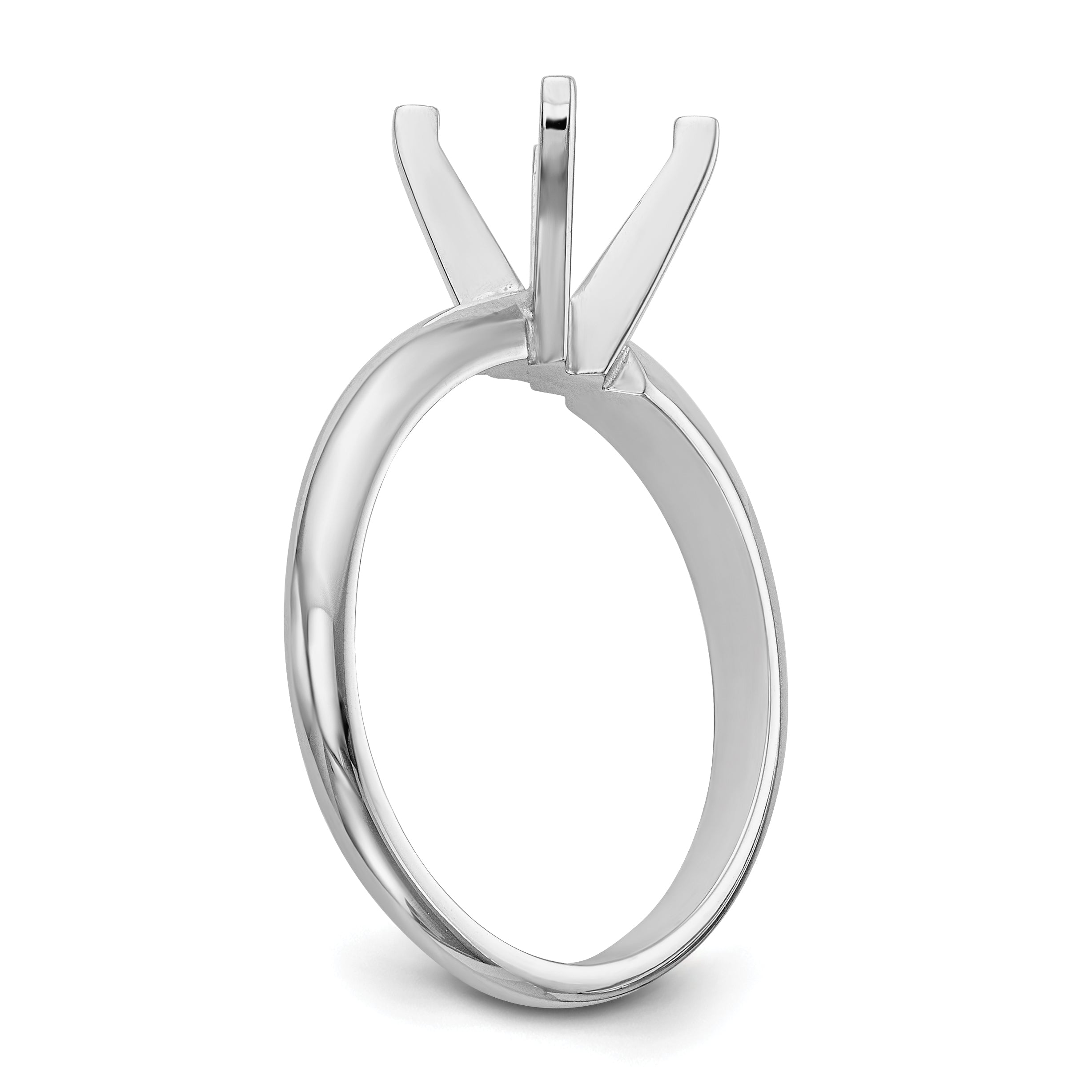 14k White Gold 3.7mm Medium-Weight Half-Round 4-Prong Princess Solitaire Ring Mounting (No Stone Included)