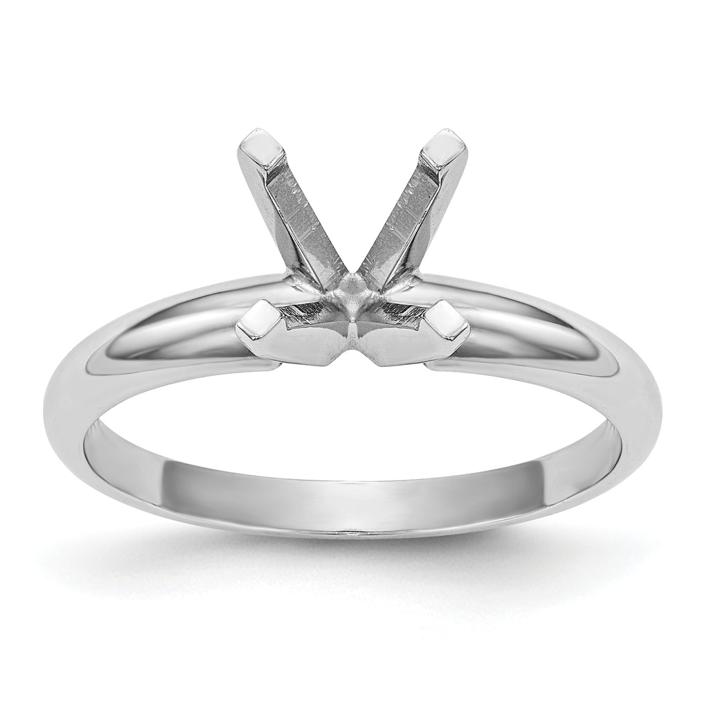 14k White Gold 3.5mm Medium-Weight Half-Round 4-Prong Princess Solitaire Ring Mounting (No Stone Included)