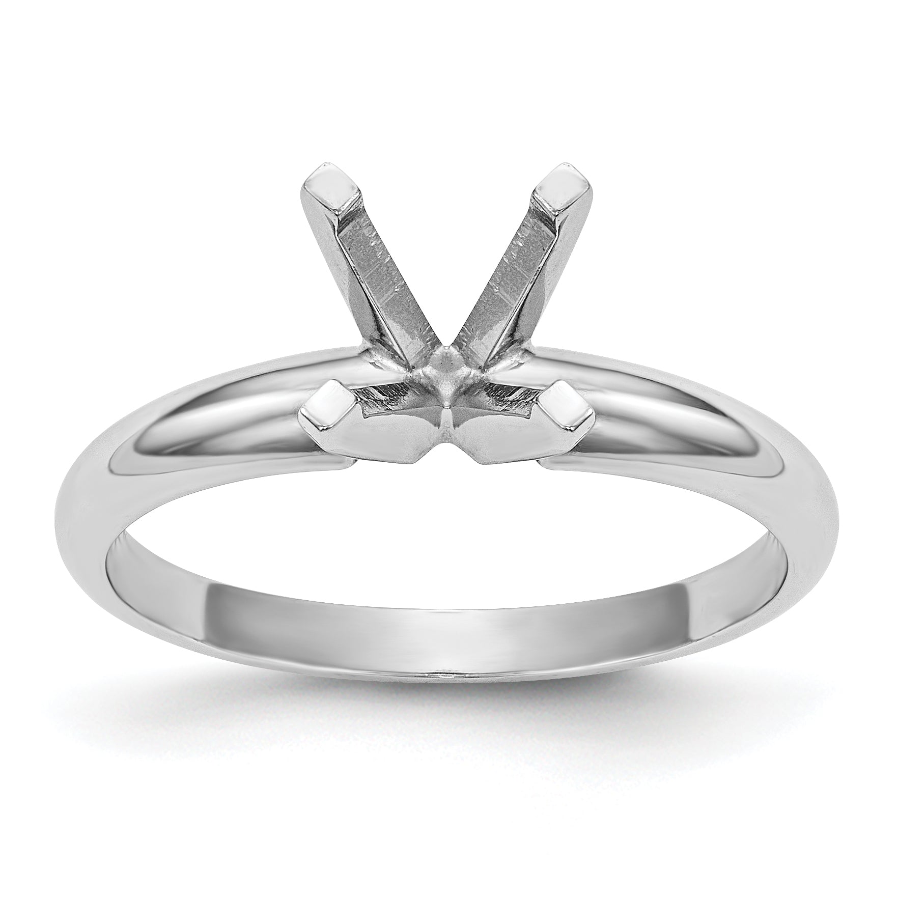 14k White Gold 4.1mm Medium-Weight Half-Round 4-Prong Princess Solitaire Ring Mounting (No Stone Included)