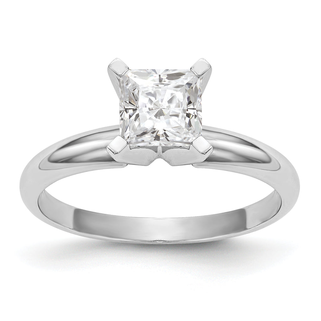 14k White Gold 4.1mm Medium-Weight Half-Round 4-Prong Princess Solitaire Ring Mounting (No Stone Included)