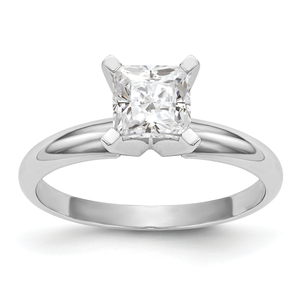 14k White Gold 4.5mm Medium-Weight Half-Round 4-Prong Princess Solitaire Ring Mounting (No Stone Included)