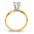 14k Two-Tone 4mm Medium-Weight Half-Round V-End Princess Solitaire Ring Mounting (No Stone Included)