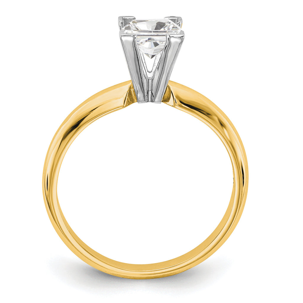 14k Two-Tone 7mm Medium-Weight Half-Round V-End Princess Solitaire Ring Mounting (No Stone Included)
