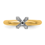 14k Two-Tone 6mm Medium-Weight Half-Round V-End Princess Solitaire Ring Mounting (No Stone Included)
