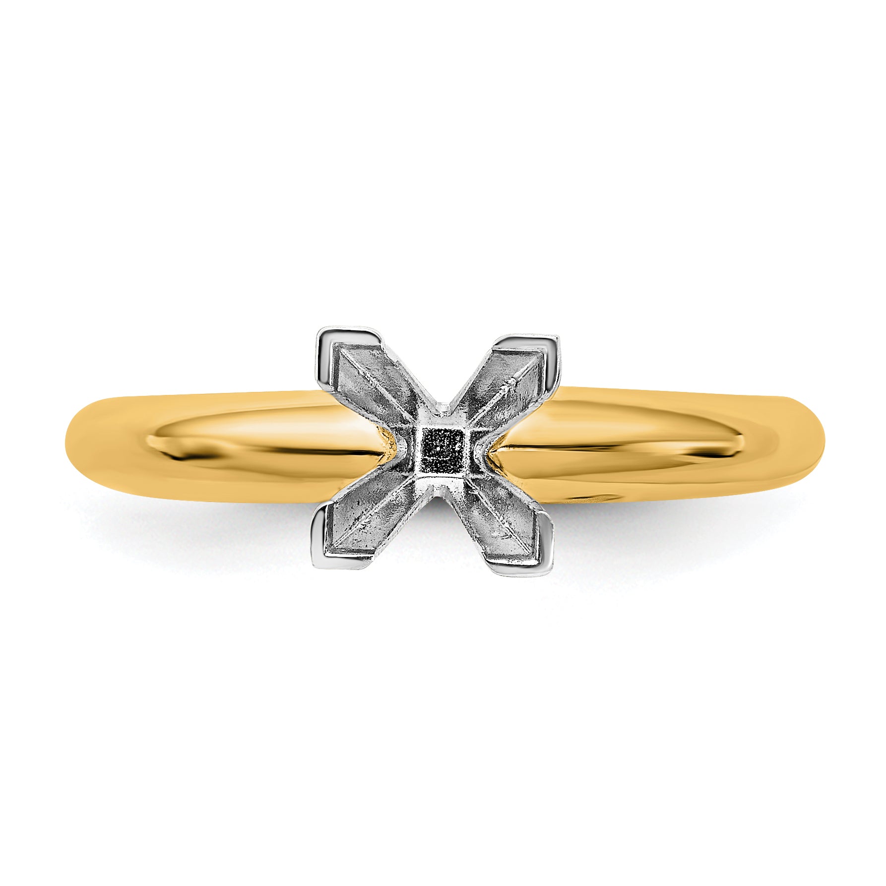 14k Two-Tone 6.5mm Medium-Weight Half-Round V-End Princess Solitaire Ring Mounting (No Stone Included)