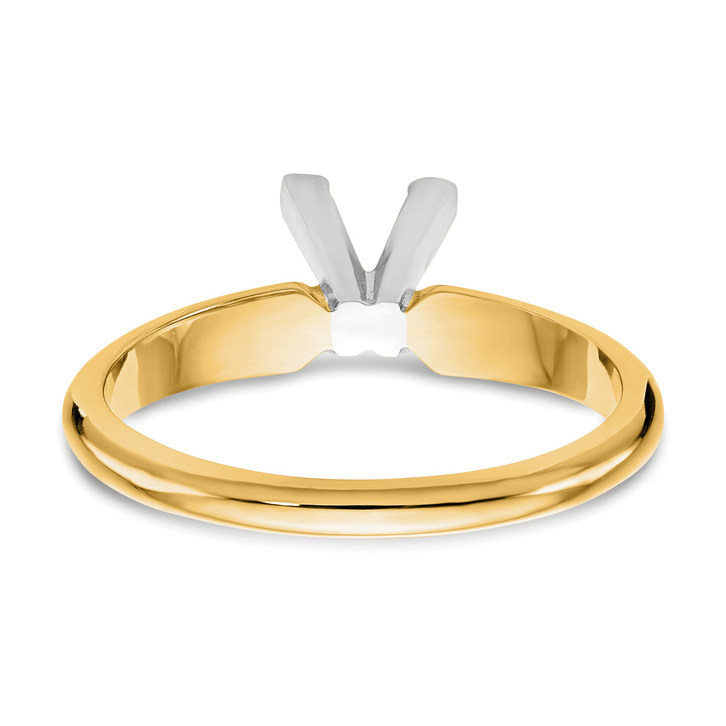 14k Two-Tone 4.5mm Medium-Weight Half-Round V-End Princess Solitaire Ring Mounting (No Stone Included)