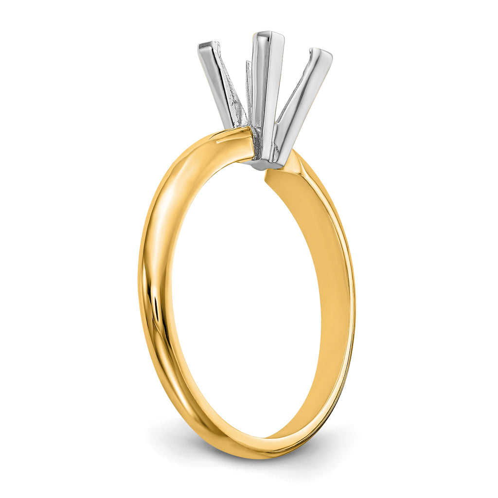 14k Two-Tone 6mm Medium-Weight Half-Round V-End Princess Solitaire Ring Mounting (No Stone Included)
