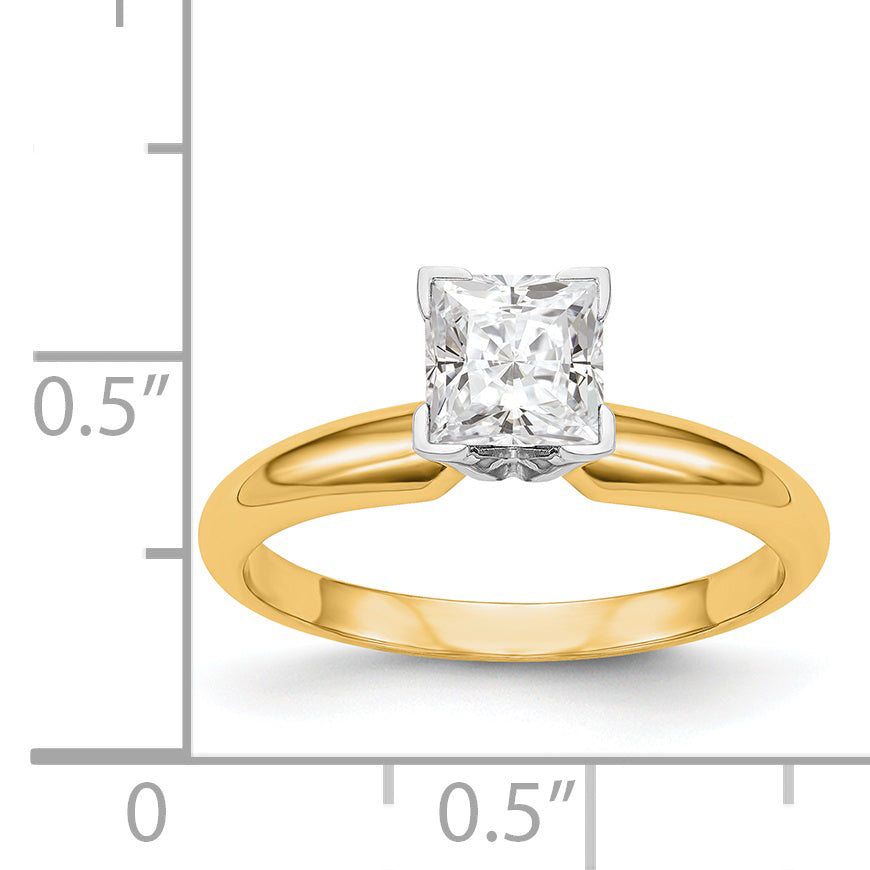 14k Two-Tone 3.5mm Medium-Weight Half-Round V-End Princess Solitaire Ring Mounting (No Stone Included)