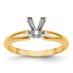 14k Two-Tone 3mm Medium-Weight Half-Round V-End Princess Solitaire Ring Mounting (No Stone Included)