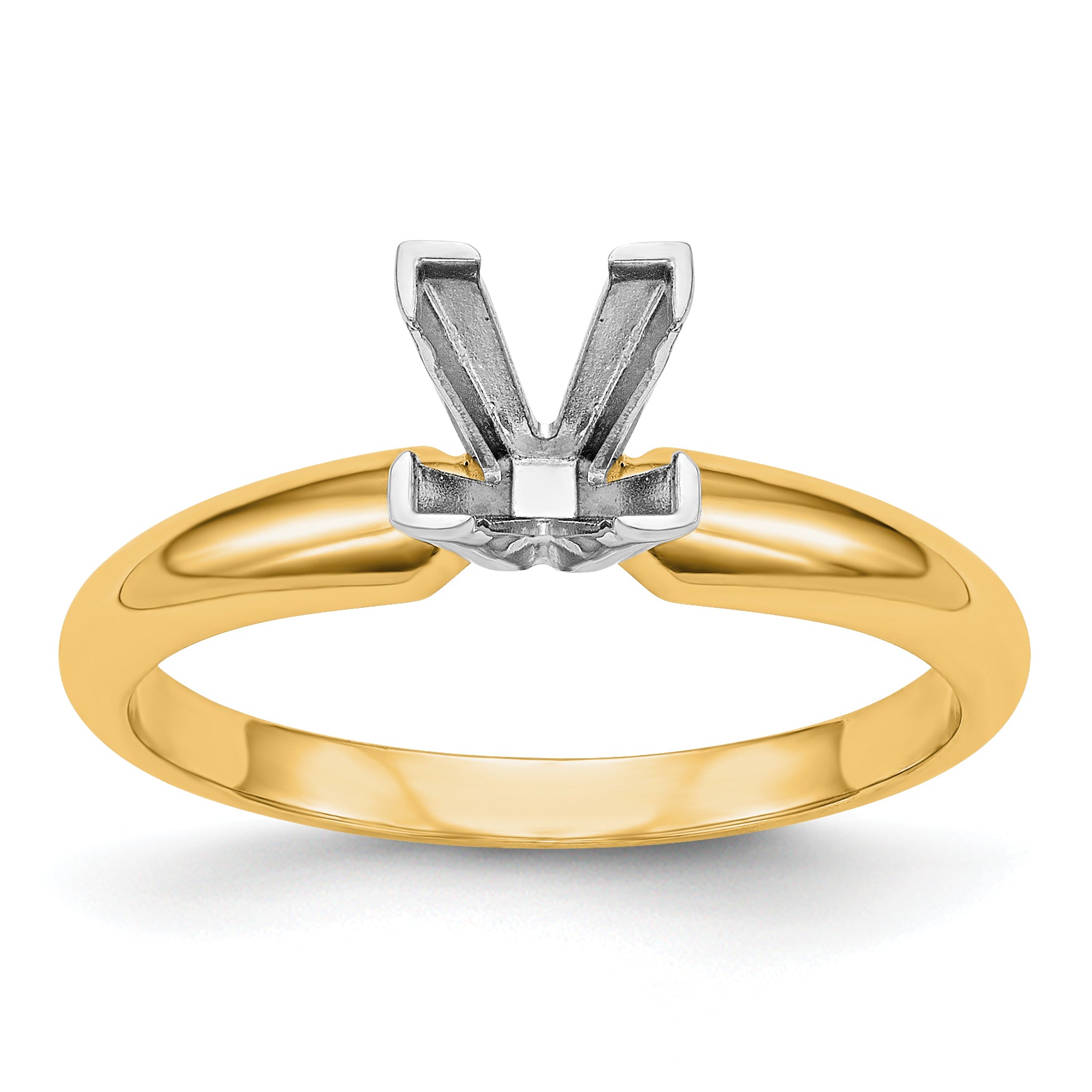 14k Two-Tone 3.5mm Medium-Weight Half-Round V-End Princess Solitaire Ring Mounting (No Stone Included)