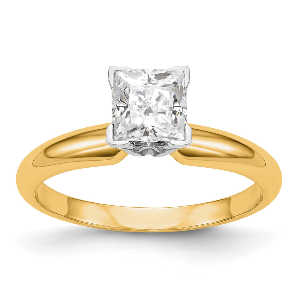 14k Two-Tone 5.5mm Medium-Weight Half-Round V-End Princess Solitaire Ring Mounting (No Stone Included)