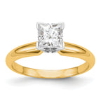 14k Two-Tone 6.5mm Medium-Weight Half-Round V-End Princess Solitaire Ring Mounting (No Stone Included)
