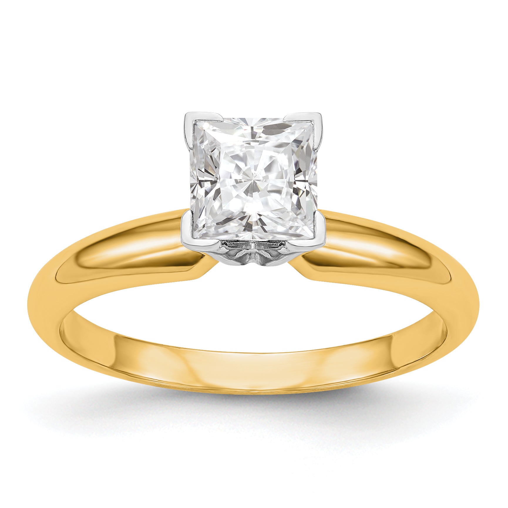14k Two-tone 1/2 carat VS/SI+ G+ Lab Grown Diamond Princess Solitaire Medium Weight Half-Round V-end Four Prong Ring