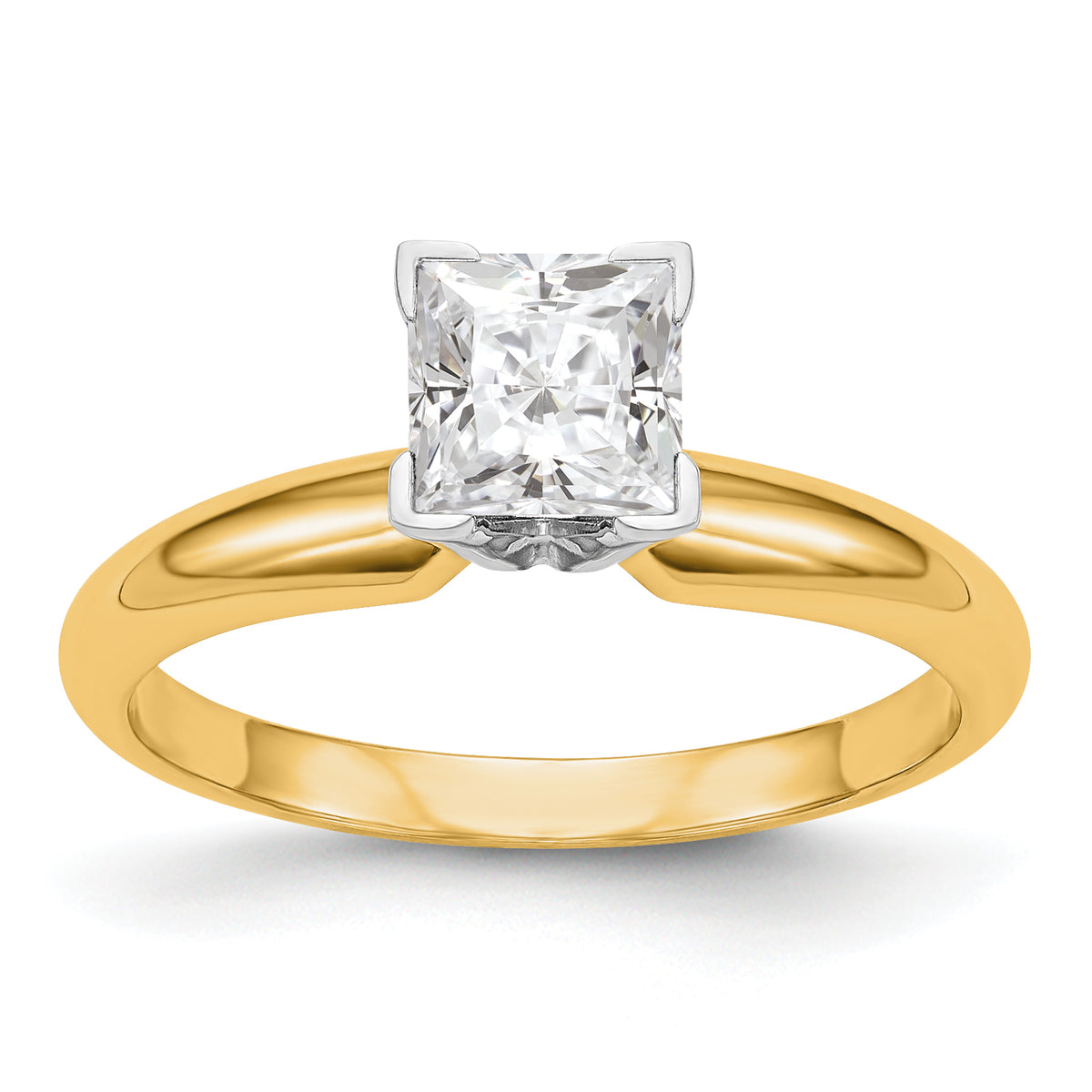14k Two-tone 1/2 carat VS/SI+ G+ Lab Grown Diamond Princess Solitaire Medium Weight Half-Round V-end Four Prong Ring