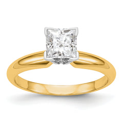 14k Two-Tone 3.5mm Medium-Weight Half-Round V-End Princess Solitaire Ring Mounting (No Stone Included)