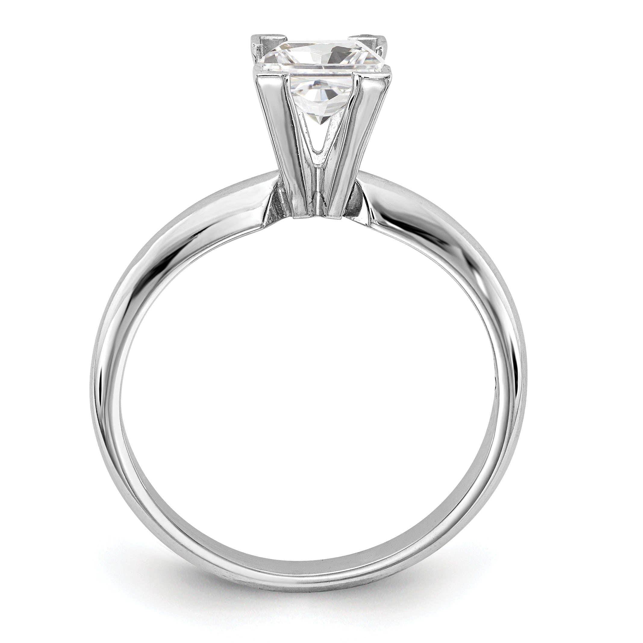 14k White Gold 3.5mm Medium-Weight Half-Round V-End Princess Solitaire Ring Mounting (No Stone Included)