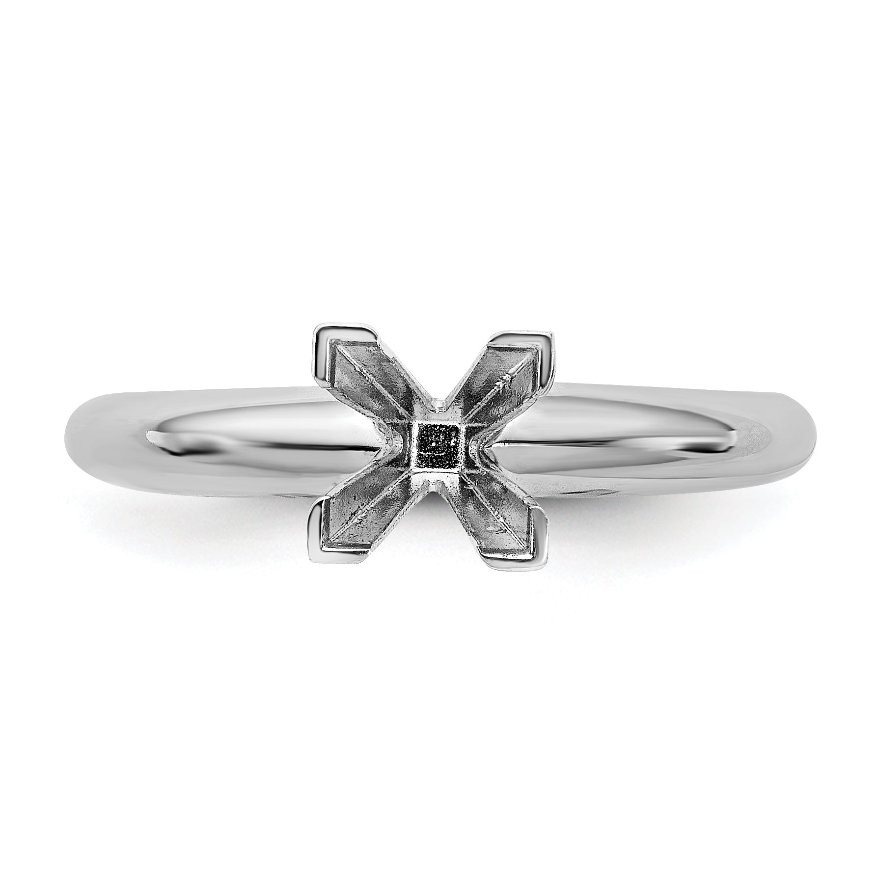 14k White Gold 3mm Medium-Weight Half-Round V-End Princess Solitaire Ring Mounting (No Stone Included)
