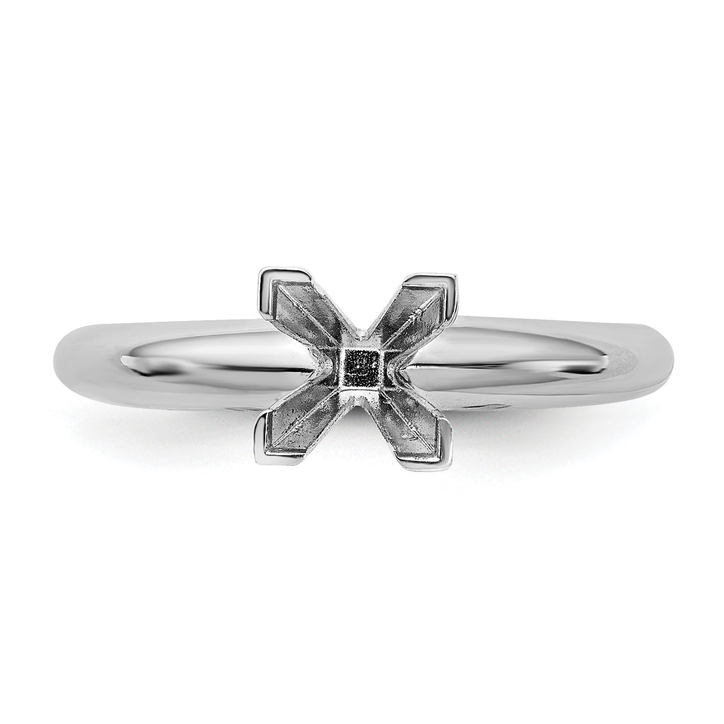 14k White Gold 4.5mm Medium-Weight Half-Round V-End Princess Solitaire Ring Mounting (No Stone Included)
