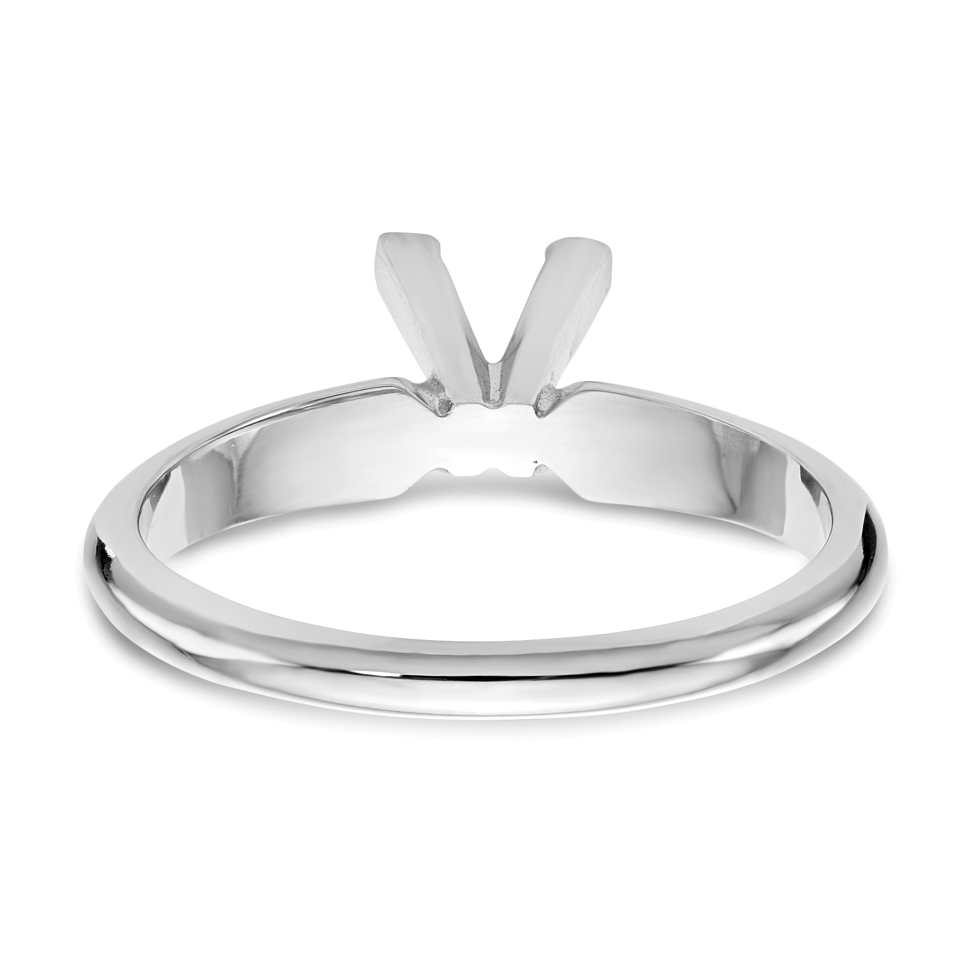 14k White Gold 7mm Medium-Weight Half-Round V-End Princess Solitaire Ring Mounting (No Stone Included)