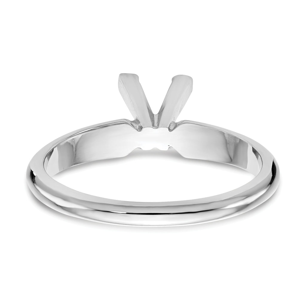 14k White Gold 6mm Medium-Weight Half-Round V-End Princess Solitaire Ring Mounting (No Stone Included)