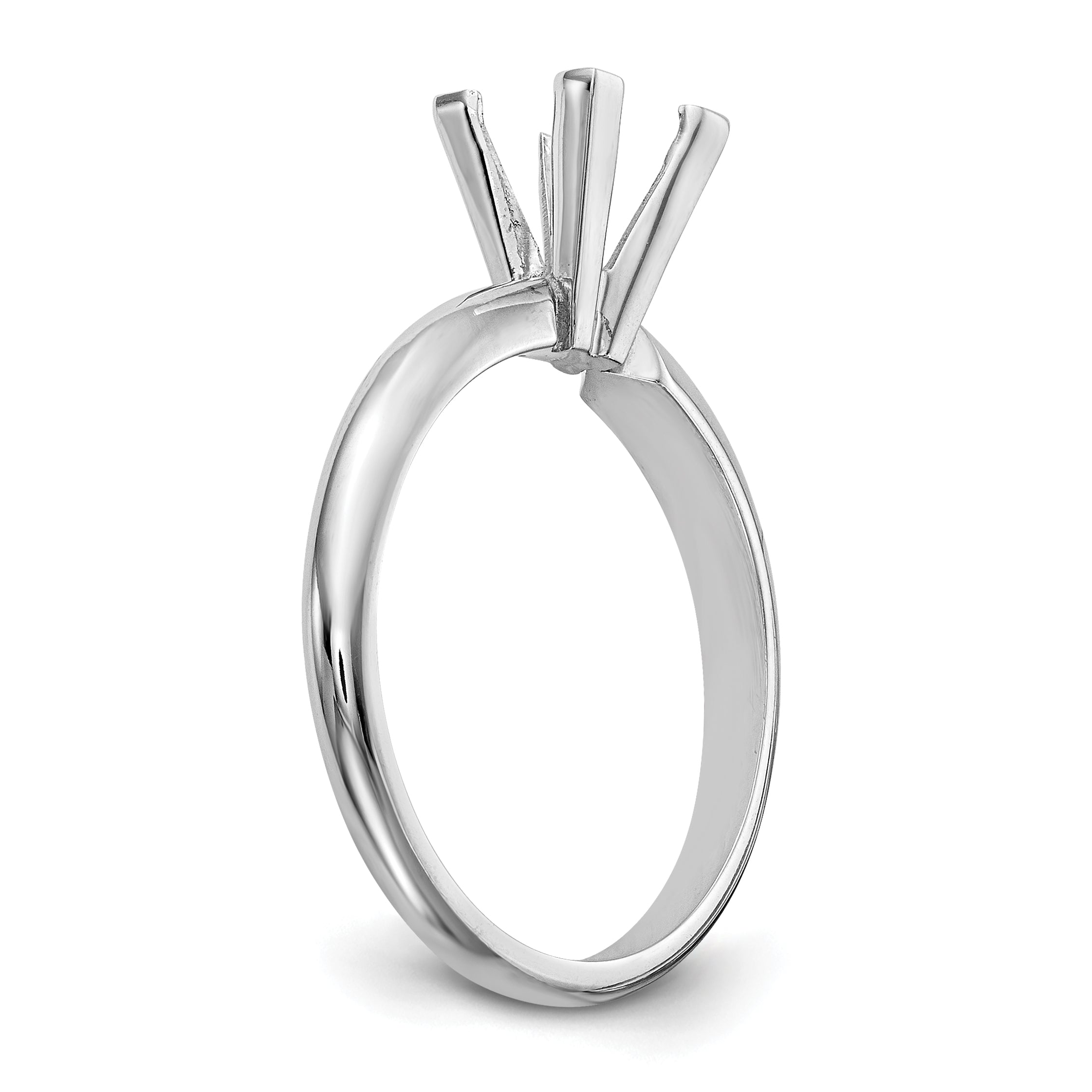 14k White Gold 4mm Medium-Weight Half-Round V-End Princess Solitaire Ring Mounting (No Stone Included)