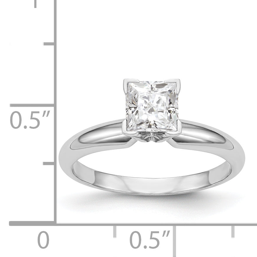 14k White Gold 4mm Medium-Weight Half-Round V-End Princess Solitaire Ring Mounting (No Stone Included)
