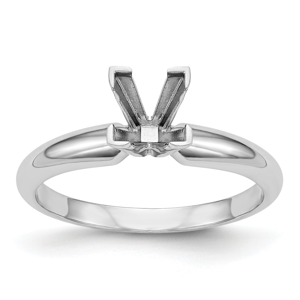 14k White Gold 3mm Medium-Weight Half-Round V-End Princess Solitaire Ring Mounting (No Stone Included)