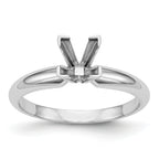 14k White Gold 3mm Medium-Weight Half-Round V-End Princess Solitaire Ring Mounting (No Stone Included)