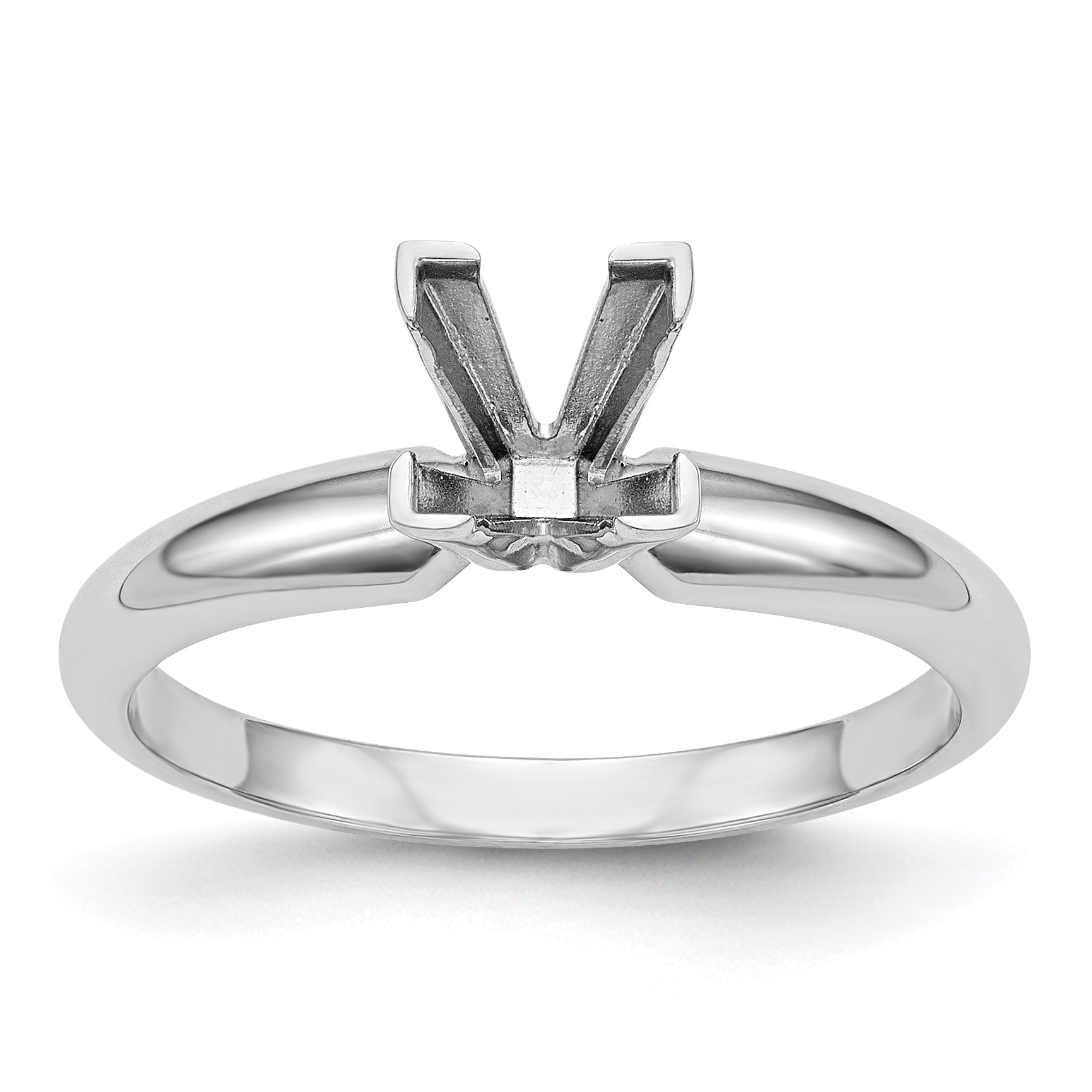 14k White Gold 5.5mm Medium-Weight Half-Round V-End Princess Solitaire Ring Mounting (No Stone Included)