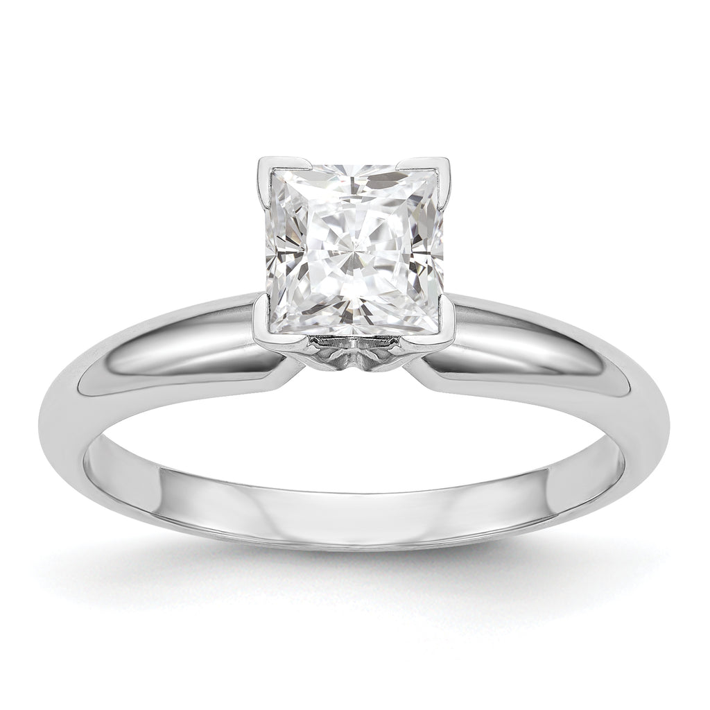 14k White Gold 3mm Medium-Weight Half-Round V-End Princess Solitaire Ring Mounting (No Stone Included)