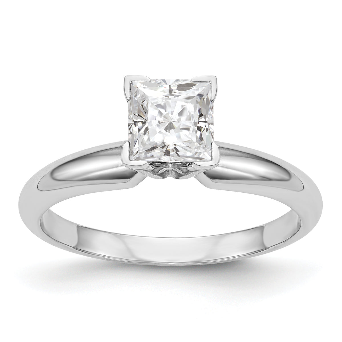 14k White Gold 4.5mm Medium-Weight Half-Round V-End Princess Solitaire Ring Mounting (No Stone Included)