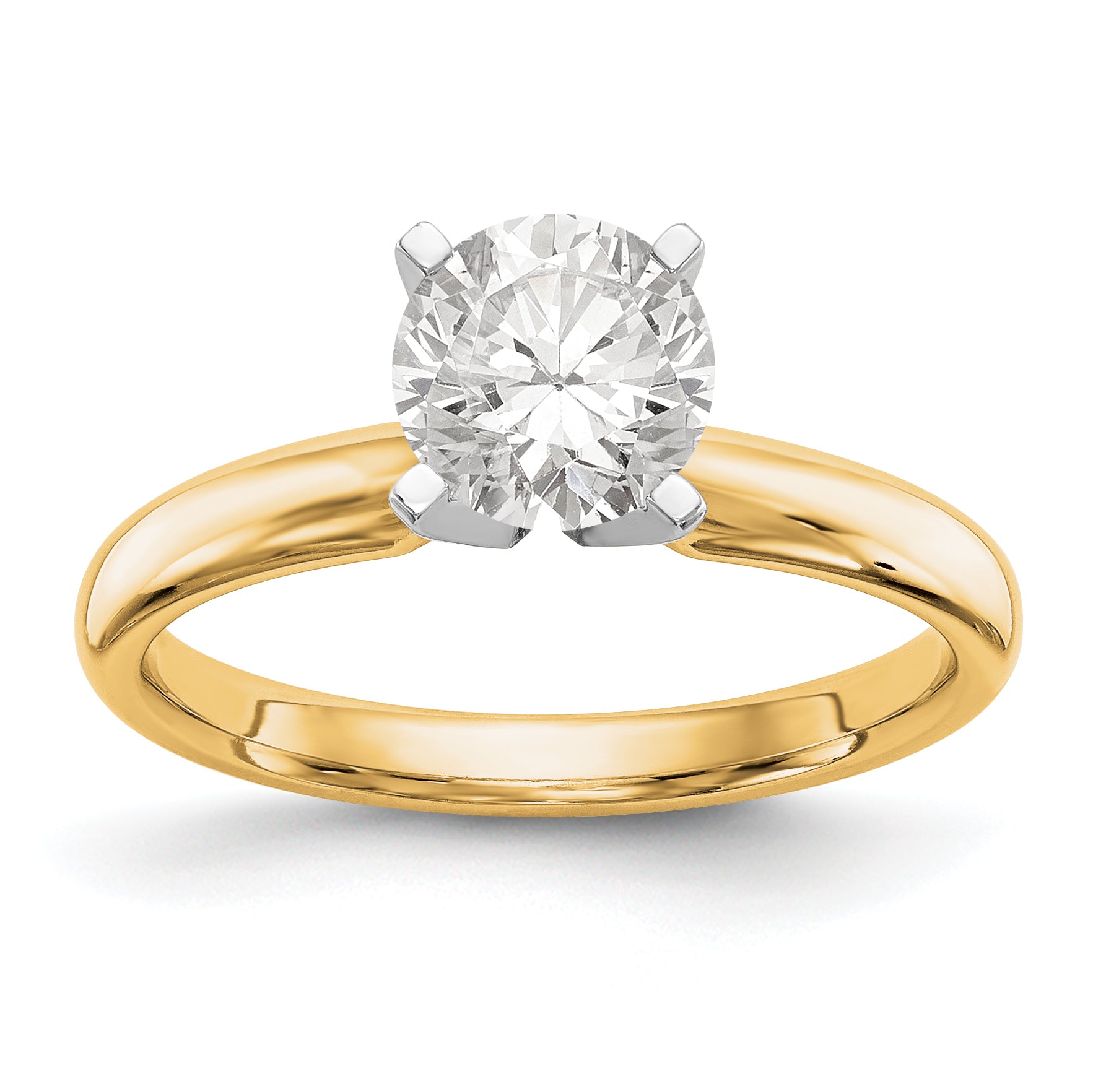 14k Two-Tone 2 carat Medium-Weight Comfort-Fit 4-Prong Round Solitaire Ring Mounting (No Stone Included)