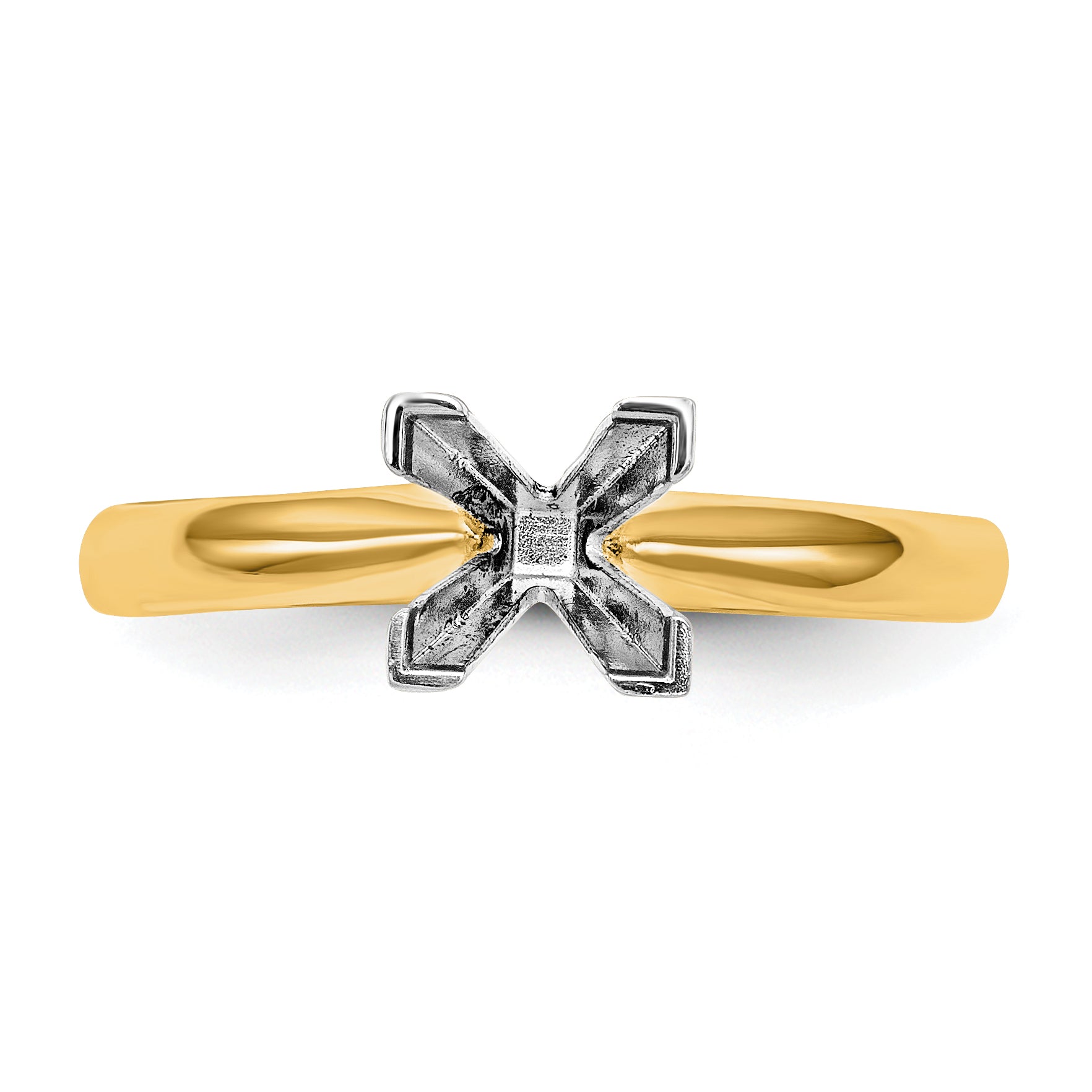 14k Two-Tone 6mm Medium-Weight Comfort-Fit V-End Princess Solitaire Ring Mounting (No Stone Included)