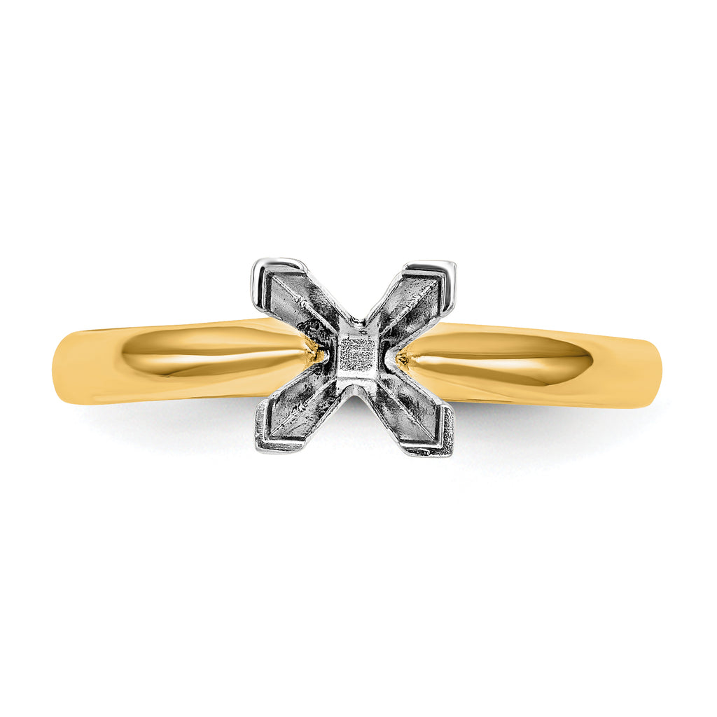 14k Two-Tone 5.5mm Medium-Weight Comfort-Fit V-End Princess Solitaire Ring Mounting (No Stone Included)