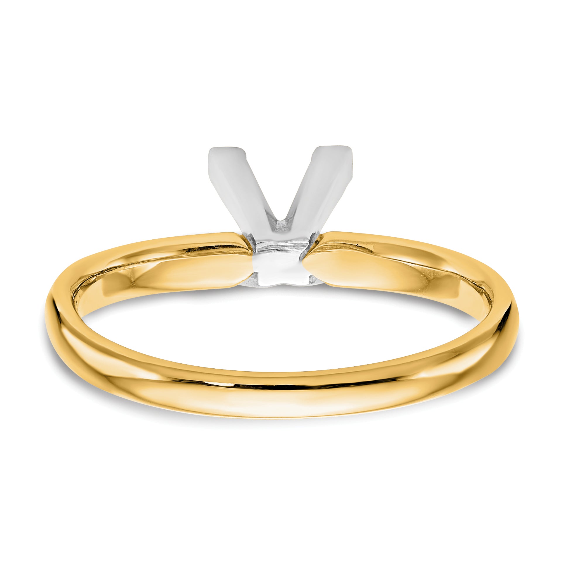 14k Two-Tone 4.5mm Medium-Weight Comfort-Fit V-End Princess Solitaire Ring Mounting (No Stone Included)