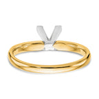 14k Two-Tone 6.5mm Medium-Weight Comfort-Fit V-End Princess Solitaire Ring Mounting (No Stone Included)