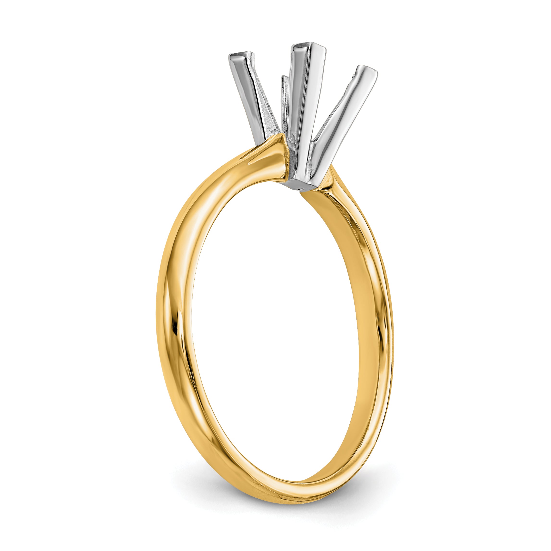 14k Two-Tone 3.5mm Medium-Weight Comfort-Fit V-End Princess Solitaire Ring Mounting (No Stone Included)