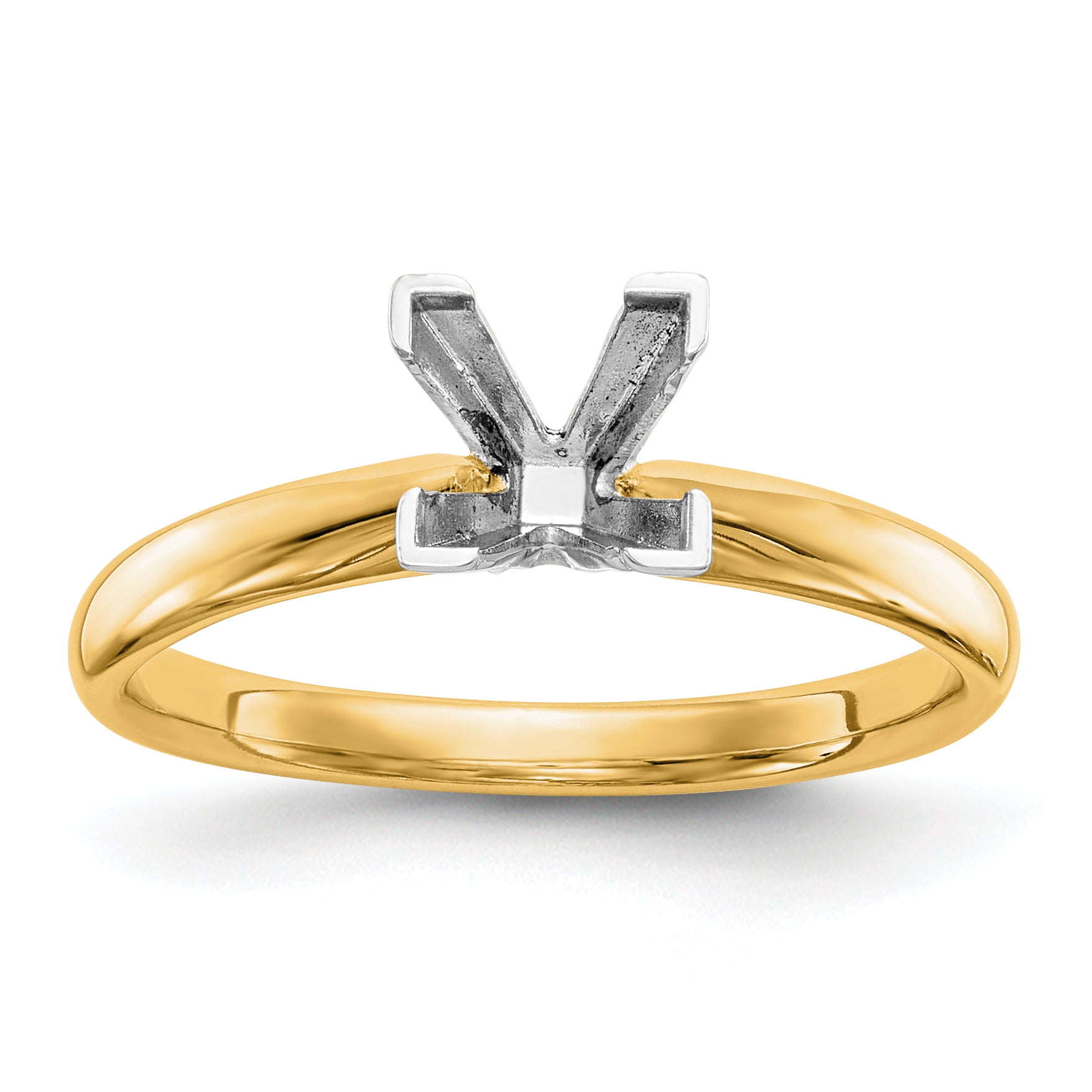 14k Two-Tone 3.5mm Medium-Weight Comfort-Fit V-End Princess Solitaire Ring Mounting (No Stone Included)