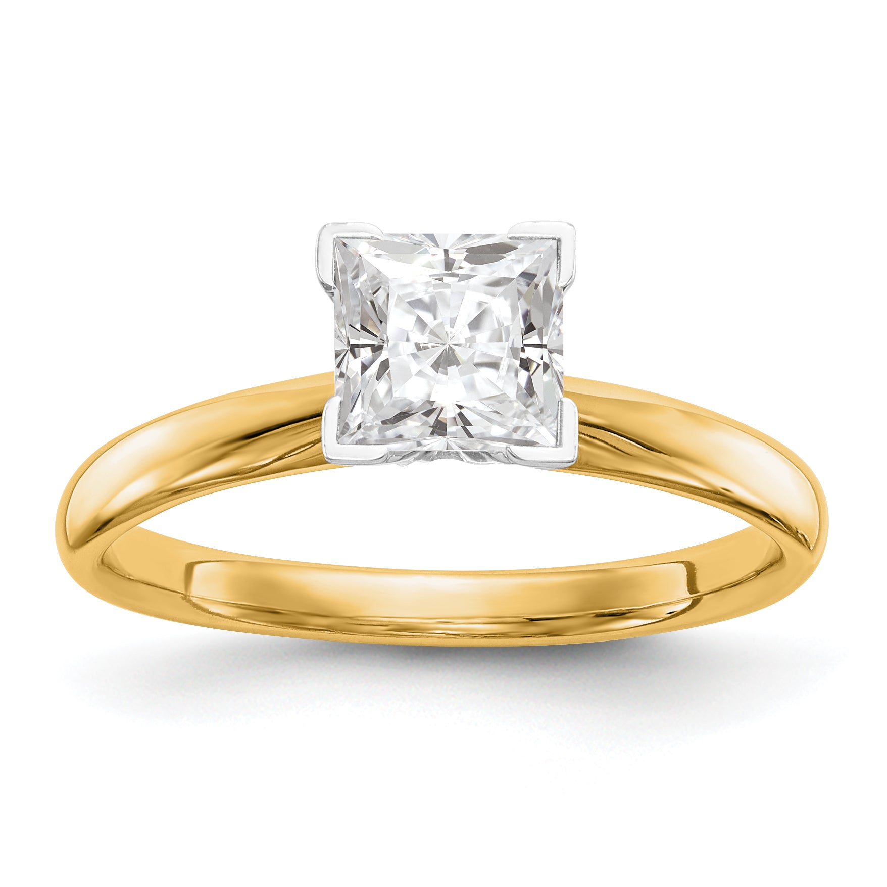 14k Two-Tone 6.5mm Medium-Weight Comfort-Fit V-End Princess Solitaire Ring Mounting (No Stone Included)