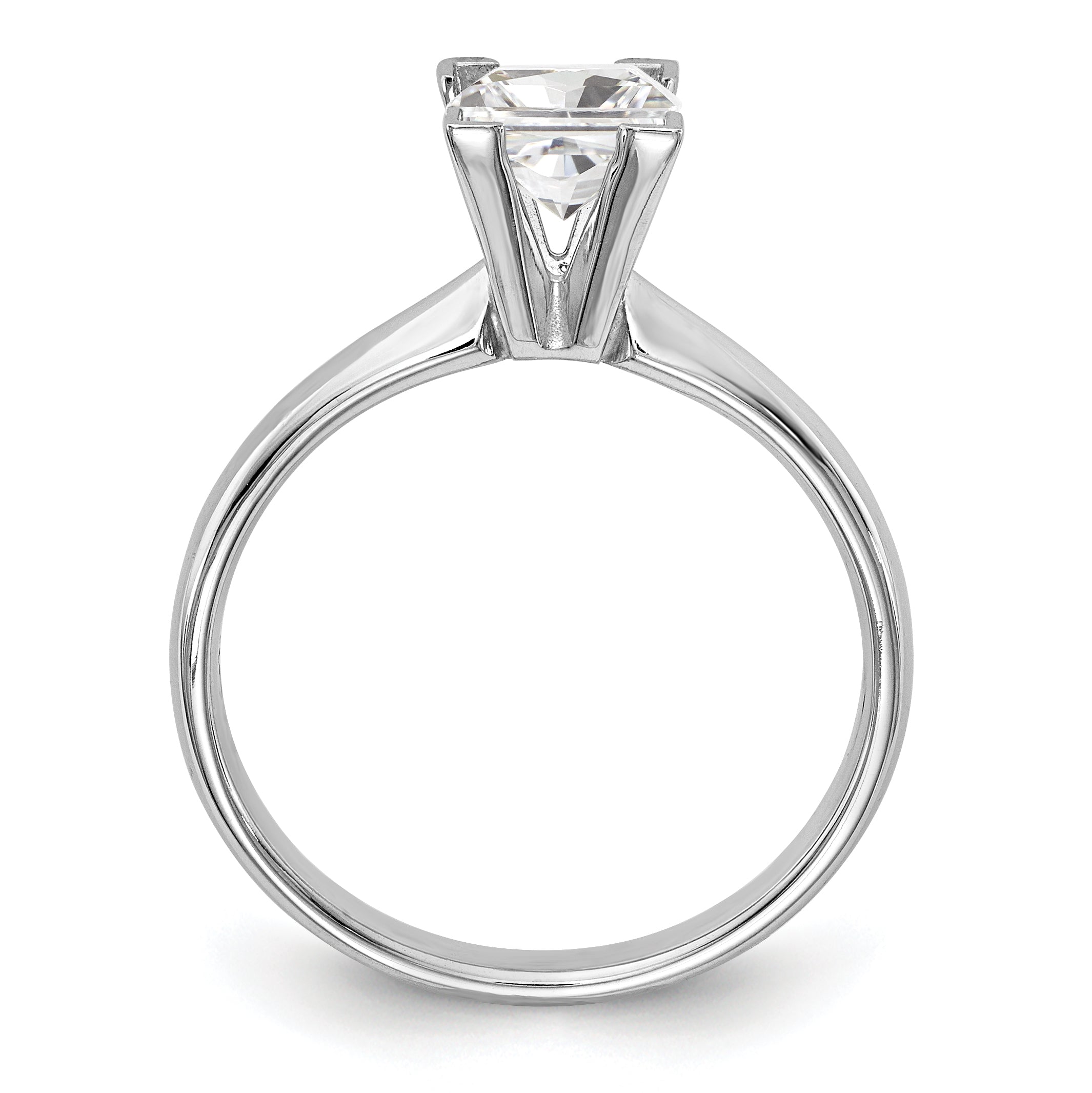 14k White Gold 4mm Medium-Weight Comfort-Fit V-End Princess Solitaire Ring Mounting (No Stone Included)