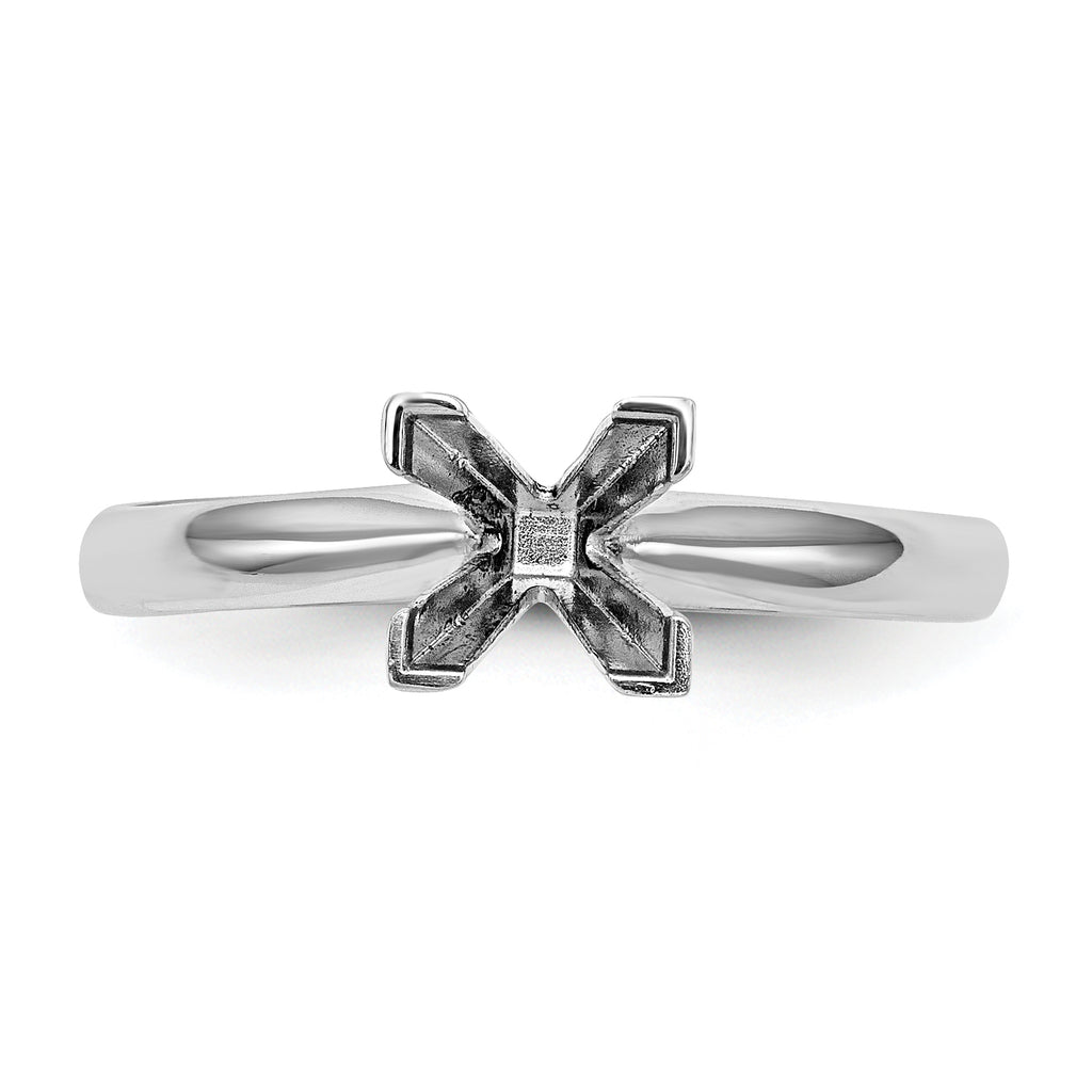 14k White Gold 7mm Medium-Weight Comfort-Fit V-End Princess Solitaire Ring Mounting (No Stone Included)